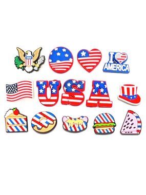 PATRIOTIC SHOE CHARM COLLECTION (Pack of 14) Fits Both Shoelaces and Clogs